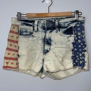 Mossimo Y2K Flag Acid Washed High Rise Jean Shorts